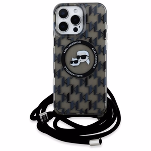Karl Lagerfeld IML Crossbody Monogram Karl & Choupette Head MagSafe Suojakuori iPhone 16 Pro Max:lle - musta