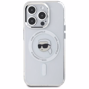 Karl Lagerfeld IML Metal Karl Head MagSafe suojakuori iPhone 15 Pro Max:lle - valkoinen