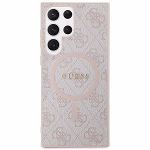 Guess 4G Collection Nahkainen Metal Logo MagSafe Suojakuori Samsung Galaxy S24 Ultralle - vaaleanpunainen