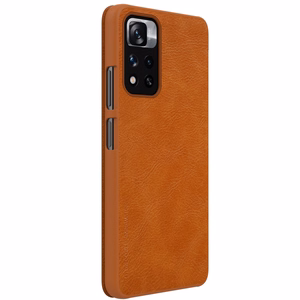 Nillkin Qin Kotelo Asia Asia Xiaomi Redmi Note 11 Pro + (Kiina) / Redmi Note 11 Pro (Kiina) / Mi11i HyperCharge Camera Protector Holster Cover Flip Case Brown