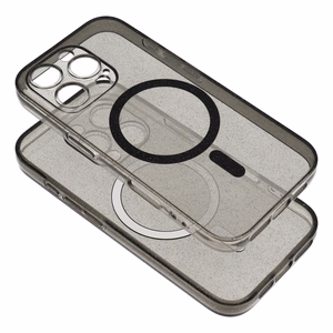 Suojakuori Samsung S25:lle Clear Mag Cover (STR) yhteensopiva MagSafen kanssa musta glitter