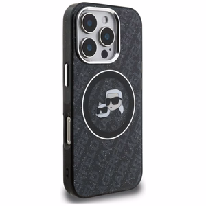 Karl Lagerfeld IML Glitter Karl & Choupette Heads Logo MagSafe Suojakuori iPhone 16 Pro Max - musta