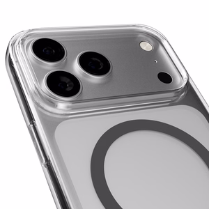 Puro Lite Mag TPU+PC suojakuori MagSafe-yhteensopiva iPhone 17 Pro Max:lle - läpinäkyvä harmaalla renkaalla