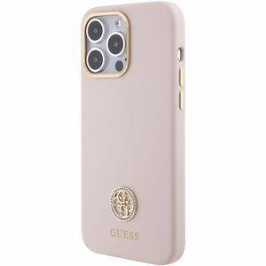 Guess Silicone Logo Strass 4G suojakuori iPhone 15 Pro Max:lle - vaaleanpunainen