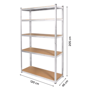 Rebel metallinen varastohylly, 205 x 120 x 45, hopeanvärinen