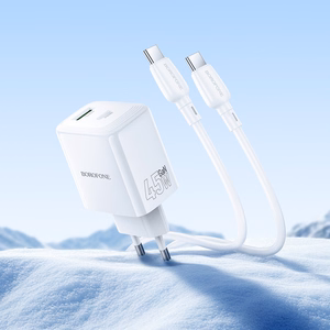 Borofone Wall charger BN30 Cargador GaN - USB + Type C - QC 3.0 PD 45W with Type C to Type C cable white