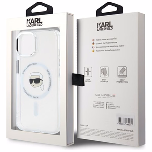 Karl Lagerfeld IML Metal Karl Head MagSafe Case for iPhone 15 Plus White