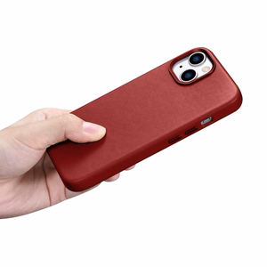 iCarer Case Leather case cover made of natural leather for iPhone 14 Plus red (compatible with MagSafe)