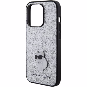 Karl Lagerfeld Fixed Glitter Choupette Logo Metal Pin suojakuori iPhone 15 Pro Max:lle - hopeinen