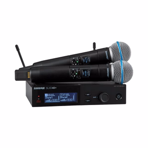 Shure SLXD24D+E/B58-G65 – kaksikanavainen digitaalinen langaton järjestelmä kahdella Beta 58A -käsimikrofonilla, 470–606 MHz