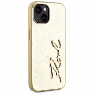 Karl Lagerfeld Wrinkled Metal Signature Suojakuori iPhone 15:lle - kultainen