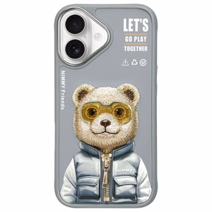 Nimmy Cool&Cute 2.0 Karhu Suojakuori iPhone 16:lle - harmaa