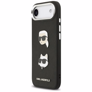 Karl Lagerfeld FW Grained Karl & Choupette Heads Pins & Logo suojakuori iPhone Air:lle musta