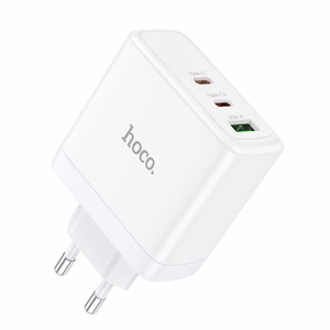 Laturi Hoco 2 x USB-C + USB-A GaN QC PD 65W N30 valkoinen
