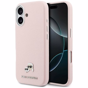 Karl Lagerfeld Karl ja Choupette Head Pins Saffiano MagSafe Suojakuori iPhone 17:lle vaaleanpunainen