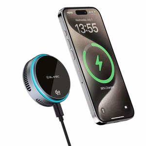 Blavec BHC-05 Qi2.2 25W -autopidike magneettisesti irrotettava induktiolatauksella ja aktiivisella jäähdytyksellä tuuletusritilään (BHC05-MWIB), musta