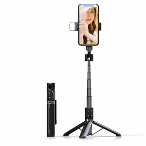 Selfie Stick - irrotettavalla Bluetooth-kaukosäätimellä, jalustalla ja LED-valolla - P90D - musta