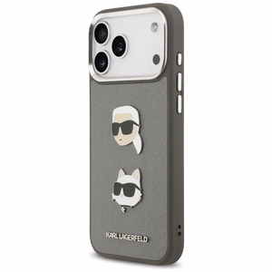 Karl Lagerfeld FW Grained Karl & Choupette Heads Pins & Logo -suojakuori iPhone 17 Pro Max - harmaa