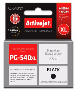 Activejet AC-540NX – musta mustekasetti, korvaa tuotteen Canon PG-540XL, 25 ml, Supreme