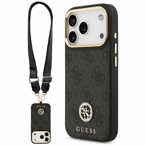 Guess 4G Strass Logo & Big Strap Metal Buttons MagSafe suojakuori iPhone 17 Pro - musta