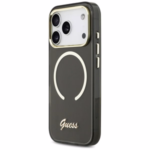 Guess IML Script Metal MagSafe Suojakuori iPhone 17 Pro Max:lle - musta