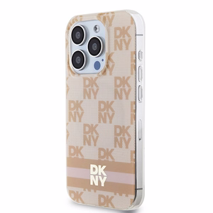 DKNY IML Checkered Mono Pattern Painetut Raidat MagSafe Suojakuori iPhone 15 Pro Max:lle - Vaaleanpunainen