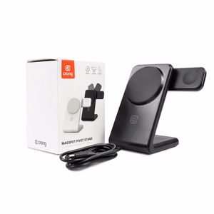 Crong MagSpot Pivot Stand 3-in-1 MagSafe-compatible wireless charger for iPhone, Apple Watch and AirPods, black