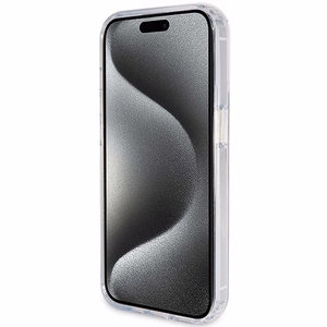 GUESS Suojakuori IPHONE 15 Prolle MagSafe-yhteensopiva GUHMP15LHRSGSD (Glitter Script Logo Ring stand) läpinäkyvä