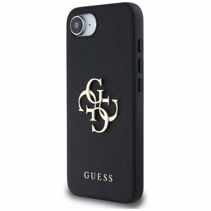 Guess PU Grained 4G Metal Logo suojakuori iPhone 16e:lle - musta