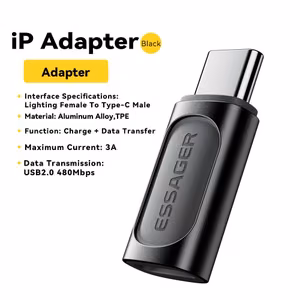 Adapter Essager "Phantom" black (In: Female Lightning / Out: Male Type-C)