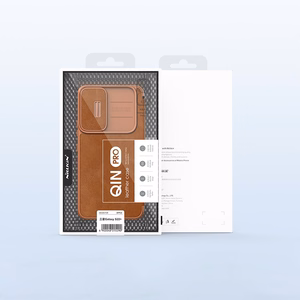 Nillkin Qin Nahka Pro Case Kotelo Samsung Galaxy S22+ (S22 Plus) Kamera Protector Holster Cover Flip Case Ruskea