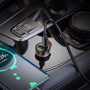 Autolaturi Hoco USB-A + USB-C QC3.0 PD 43W + USB-C - USB-C -kaapeli NZ16A metallinen harmaa