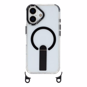 Hurtel suojakuori jalustalla, 30 cm käsihihnalla ja 120 cm olkahihnalla, MagSafe-yhteensopiva mallille iPhone 17 – musta