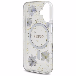 Guess Resin Flowers Glitter MagSafe Suojakuori iPhone 16:lle - Violetti