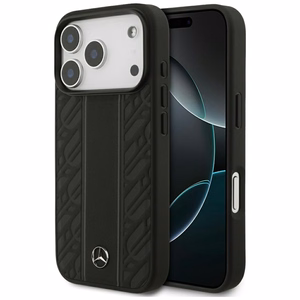 Mercedes Nahkainen Laurel Leaves Stripes MagSafe Suojakuori iPhone 17 Pro:lle - Musta