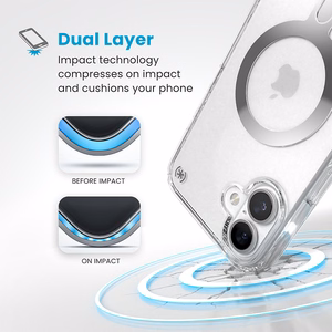 Speck Presidio Perfect-Clear -suojakuori MagSafe- ja ClickLock-tuella iPhone 16 Plus:lle, Clear/Chrome