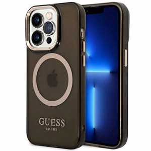 Guess GUHMP14LHTCMK iPhone 14 Pro 6.1" musta/musta kova kotelo kultainen ääriviivat läpikuultava MagSafe