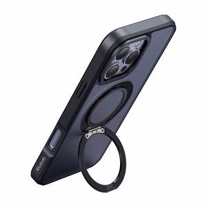 McDodo PC-4932 MagSafe kotelo iPhone 16 Pro:lle jalustalla (musta)