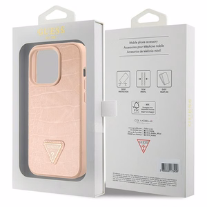 Guess Croco Triangle Metal Logo Suojakuori iPhone 15 Pro:lle - vaaleanpunainen