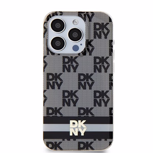 DKNY IML Ruudullinen Mono-kuvio ja Painetut Raidat MagSafe Suojakuori iPhone 15 Pro:lle - musta