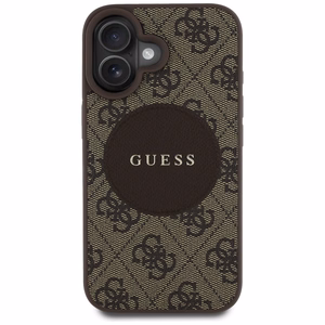 Guess HC MagSafe PU 4G Circle Classic Logo Suojakuori iPhone 16:lle - ruskea