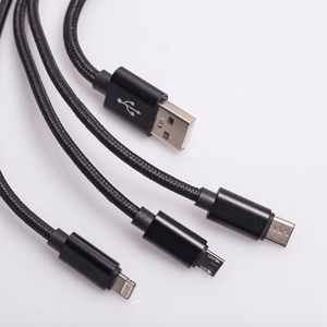Maxlife 3in1 cable USB - Lightning + USB-C + microUSB 1,0 m 2,1A black nylon