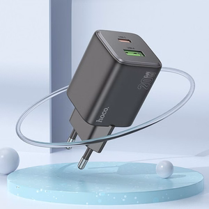 Laturi Hoco USB-A + USB-C QC PD 3A 20W + USB-C - Lightning -kaapeli N41 musta