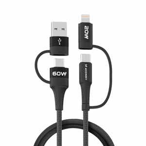 Wozinsky WNBAA 4in1 kaapeli 2x USB-C 1x USB-A 1x Lightning 60W 1 m - musta