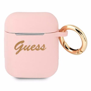 Guess GUA2SSSI AirPods suojus vaaleanpunainen/vaaleanpunainen Silikoni Vintage Script -kirjoitus