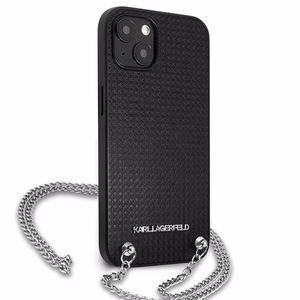 Karl Lagerfeld KLHCP13SPMK iPhone 13 mini 5,4 "kovakotelo musta / musta nahka kuvioitu ja ketju