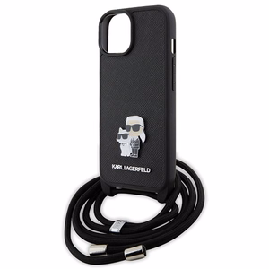 Karl Lagerfeld Crossbody Saffiano Metal Pin Karl & Choupette Suojakuori iPhone 15:lle - musta