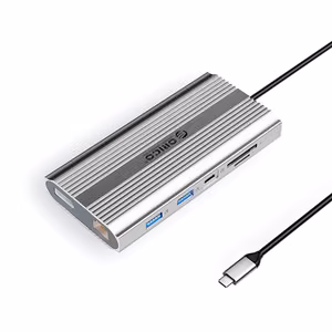 Orico XDR 12-in-1 USB-C-telakointiasema USB-A USB-C 2x HDMI 4K 60Hz DisplayPort 4K 60Hz RJ45 Gigabit PD 100W SD- ja microSD-kortinlukija - hopea