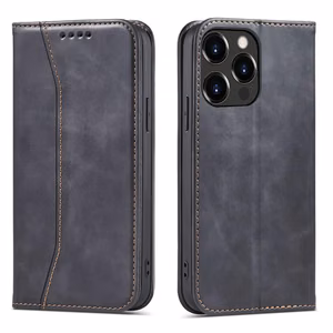 Magneetti Fancy Case tapauksessa iPhone 14 Pro Max flip kansi lompakko jalusta musta