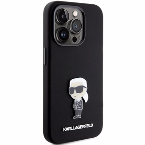 Karl Lagerfeld Silikoninen Ikonik Metal Pin Suojakuori iPhone 15 Prolle - musta